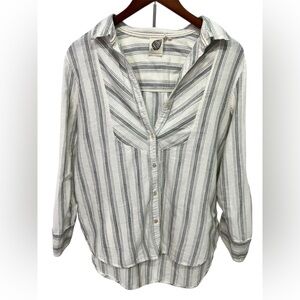 Anthropologie Striped Button Down Shirt 100% Cotton Oversized Fit Coastal Small